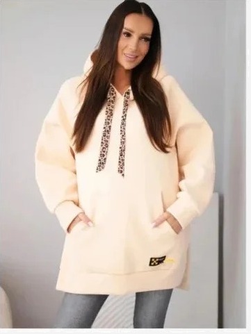Mikina dámska oversize z bavlny s kapucňou a vreckom Melonowy
