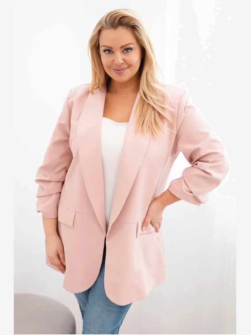 Dámska sako Plus Size elegantná tmavý pudrový ruž