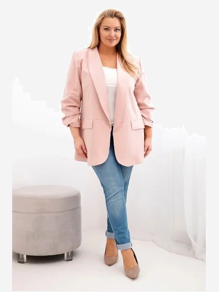 Dámska sako Plus Size elegantná tmavý pudrový ruž
