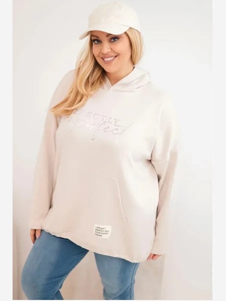 Dámska mikina Plus Size s kapucňou a potlačou béžová
