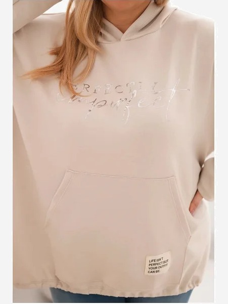 Dámska mikina Plus Size s kapucňou a potlačou béžová