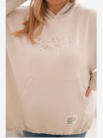 Dámska mikina Plus Size s kapucňou a potlačou béžová