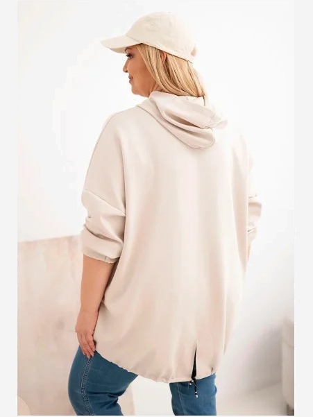 Dámska mikina Plus Size s kapucňou a potlačou béžová