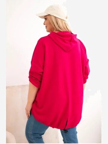 Dámska mikina Plus Size s kapucňou a potlačou fuksia