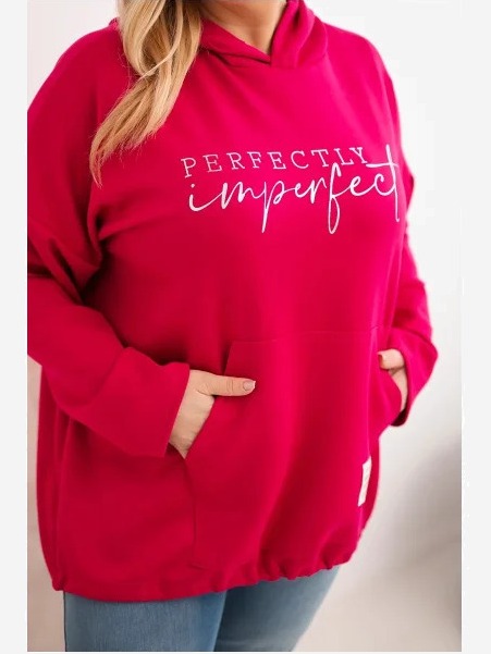 Dámska mikina Plus Size s kapucňou a potlačou fuksia