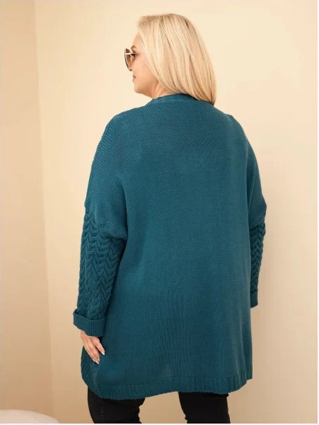 Dámsky kardigán Plus Size s gombíkmi a vrkočovým vzorom morský modrý
