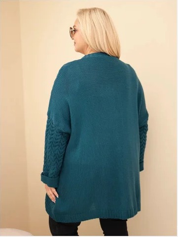 Dámsky kardigán Plus Size s gombíkmi a vrkočovým vzorom morský modrý