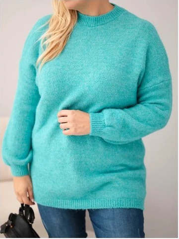 Dámsky sveter Plus Size voľného strihu s dlhým rukávom mäta zelená