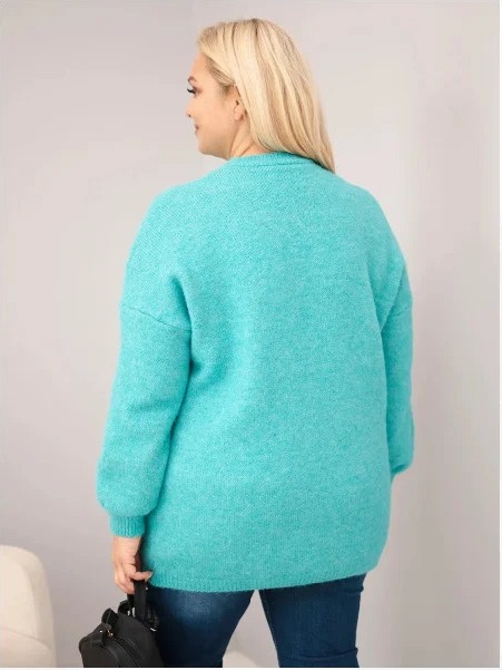 Dámsky sveter Plus Size voľného strihu s dlhým rukávom mäta zelená