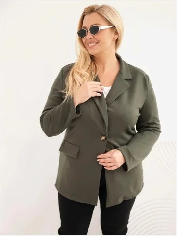 Dámska blazerka z viskózy Plus Size s dlhým rukávom a golierom tmavozelená mätová