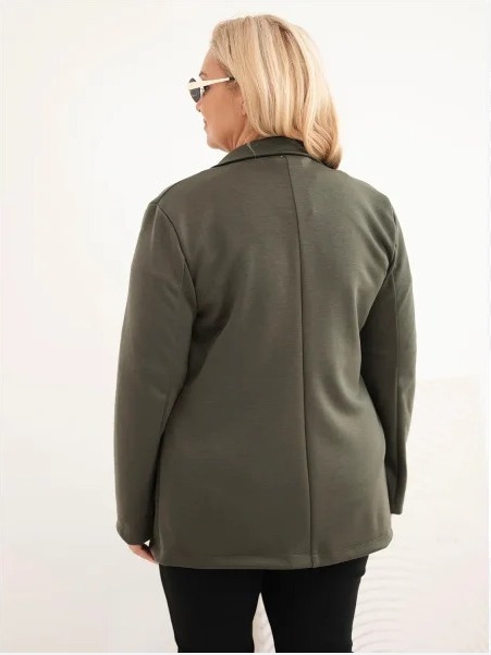 Dámska blazerka z viskózy Plus Size s dlhým rukávom a golierom tmavozelená mätová