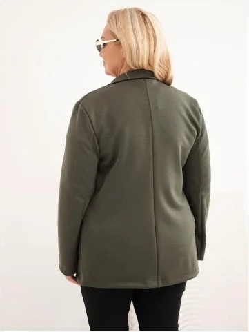 Dámska blazerka z viskózy Plus Size s dlhým rukávom a golierom tmavozelená mätová