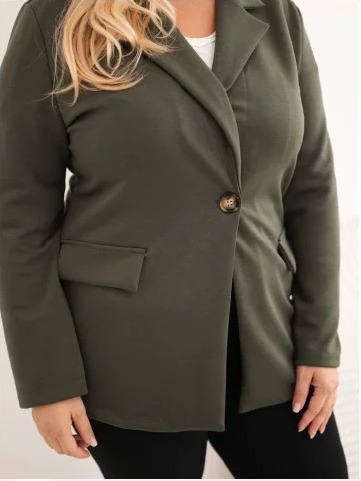 Dámska blazerka z viskózy Plus Size s dlhým rukávom a golierom tmavozelená mätová