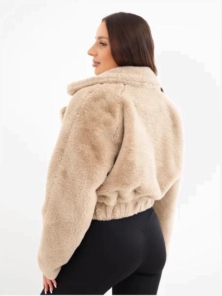 Bunda dámska kožušinová bomber s golierom a vreckami camel