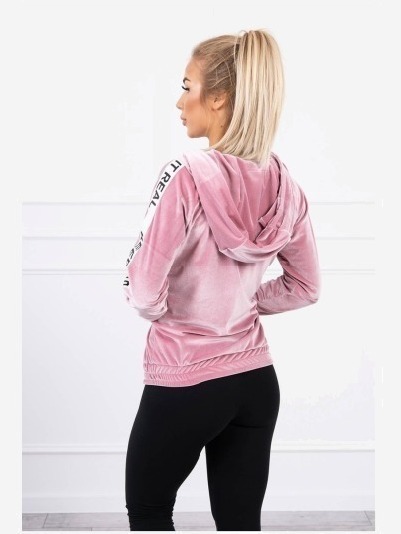 Velúrová mikina s kapucňou púdrovo ružová