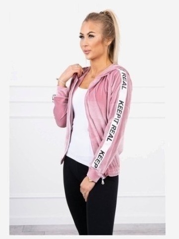 Velúrová mikina s kapucňou púdrovo ružová