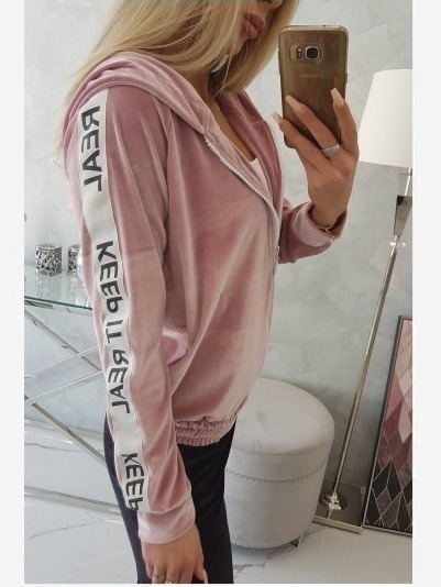 Velúrová mikina s kapucňou púdrovo ružová