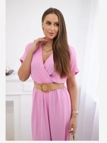 Dlhé šaty s ozdobným opaskom svetlo ružová