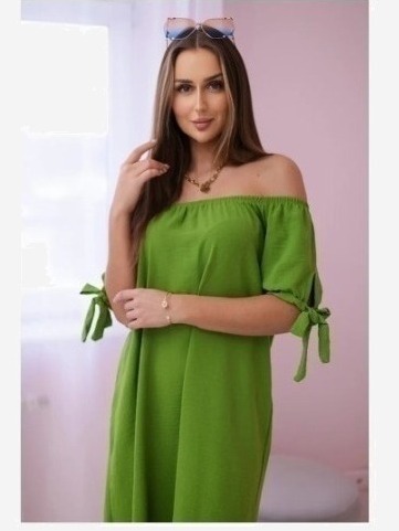 Šaty zaviazané na rukávoch oliva