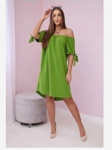 Šaty zaviazané na rukávoch oliva