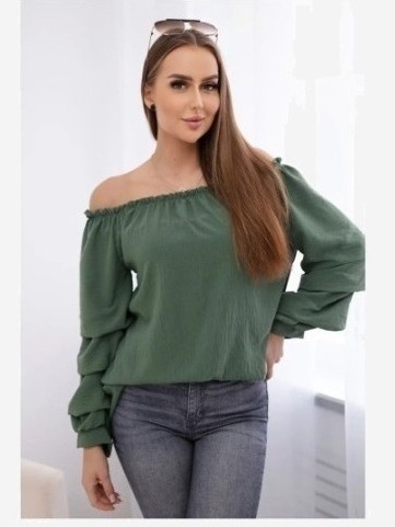 Španielska blúzka s ozdobnými rukávmi khaki