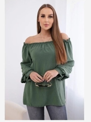 Španielska blúzka s ozdobnými rukávmi khaki