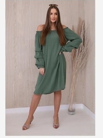 Španielske šaty s ozdobnými rukávmi khaki